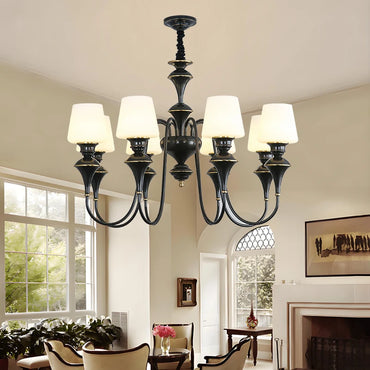 Classic Copper Ceiling Chandelier with Frosted Glass Shades for Living Room