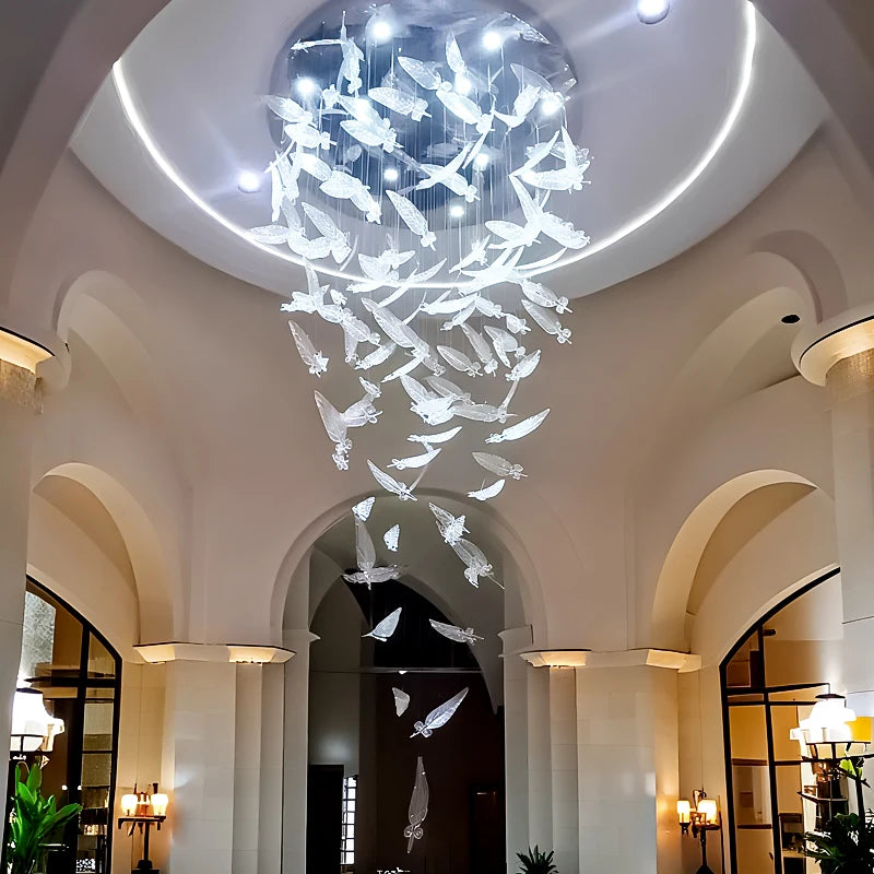 Aurelio Luxury Duplex Hotel Lobby Glass Stone LED Chandelier