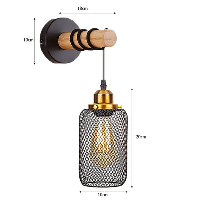 Élise Retro Holz Industrie Wandleuchte E27 LED Loft Wandlampe