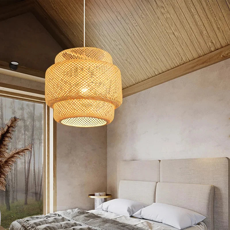 Élise Bambus handgestrickte Pendelleuchte E27 Japanischer Stil Lampe