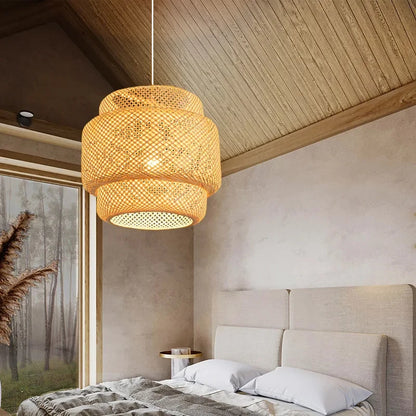 Élise Bambus handgestrickte Pendelleuchte E27 Japanischer Stil Lampe