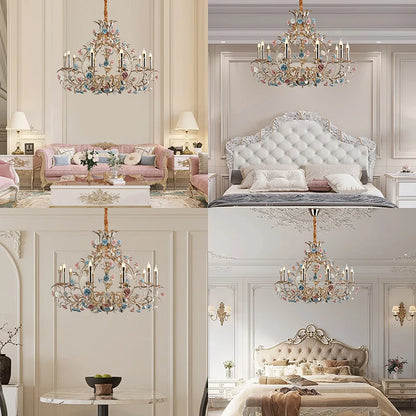 Camille Europäischer Blumen-Keramik-Rosen-LED-Kronleuchter Modern Art Deco