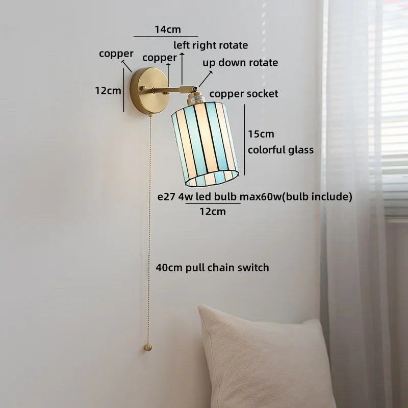 Isabelle Vintage Blue Glass Copper LED Wall Sconce