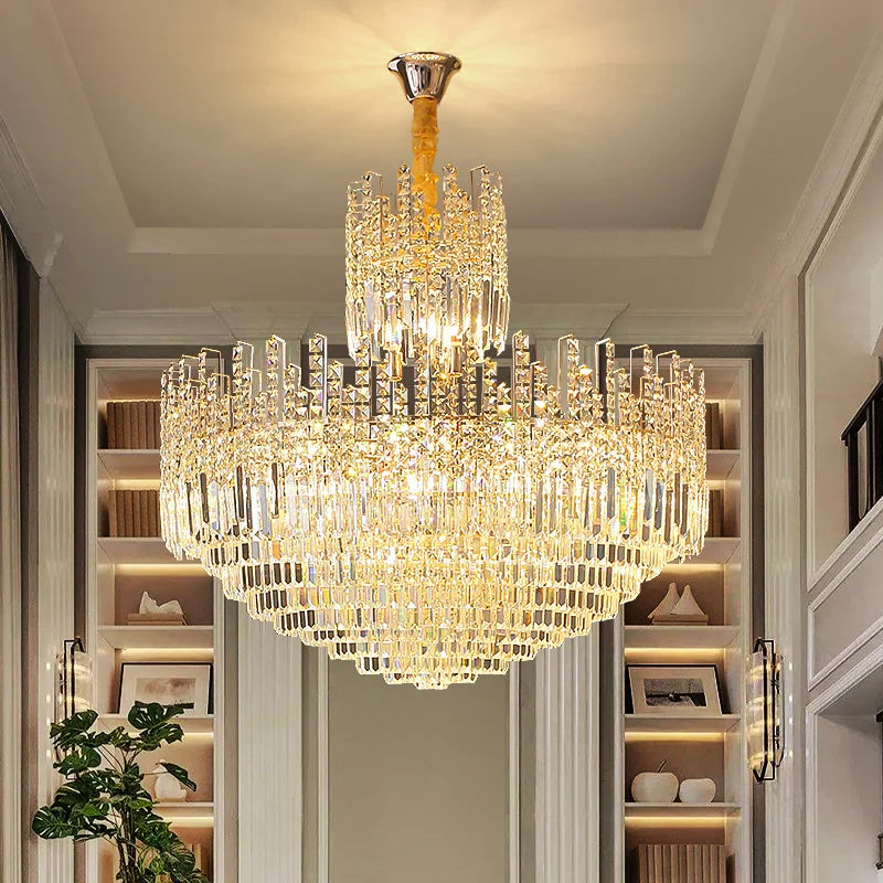 Hollow Crystal Chandelier for Duplex Hall and Staircase Lighting