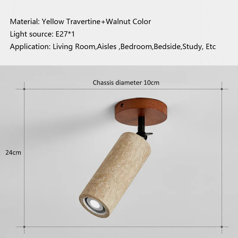 Camille Wabi Sabi Travertine Walnut Ceiling Lamp Rotatable Light