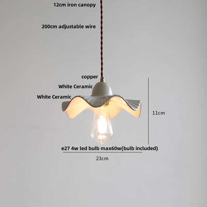 Élise Rose Blumen Keramik LED Pendelleuchte Nordisches Holz