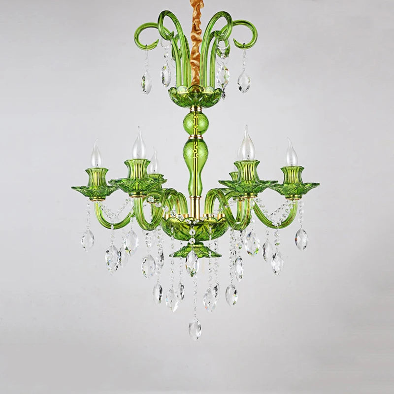 Moderner Luxus-Grünkristall-Kronleuchter im Wellen-Lotusblatt-Design LED-Pendelleuchte für Schlafzimmer, Hotellobby, Korridor und Restaurant