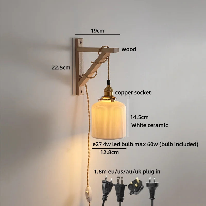 Élodie Nordische Keramik Holz LED Wandleuchte E27 Stecker
