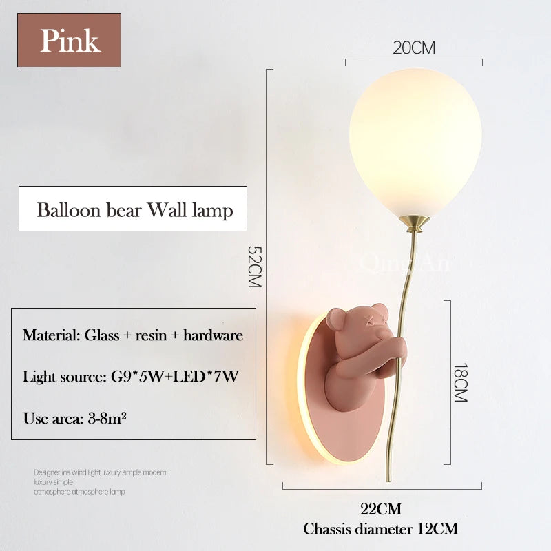 Chloé Balloon-Bär LED-Wandlampe Kinderzimmer Prinzessinnenstil