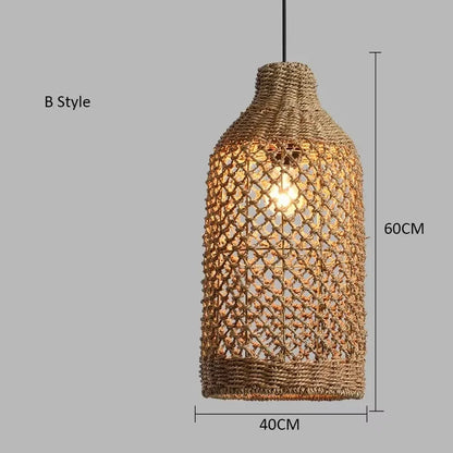Elise Japanische Rattan-Pendelleuchte E27 Geflochtener LED-Kronleuchter Beige