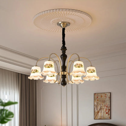 Camille Französisch Creme Holz Luxus Ketten-Pendelleuchte
