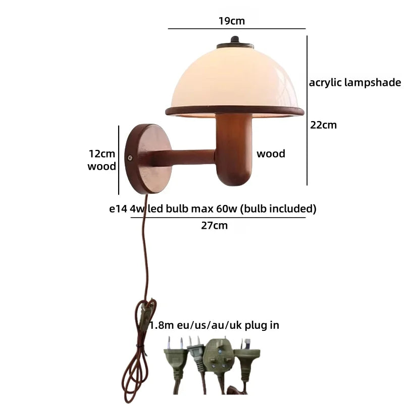 Élodie Fabric Shade Wall Lamp with Wooden Base Switch