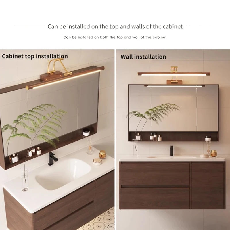 Élise Wood Grain Mirror Front LED Bathroom Light