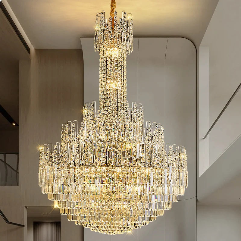 Hollow Crystal Chandelier for Duplex Hall and Staircase Lighting