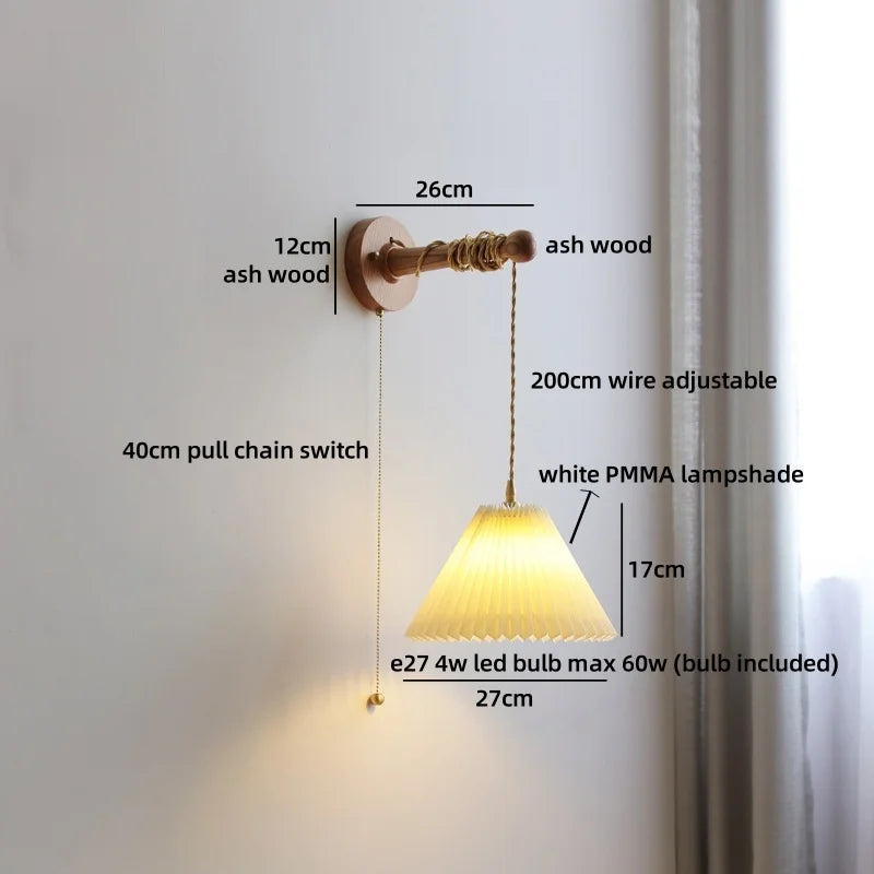 Madeleine Vintage Brass Wall Lamp with Ash Wood Base