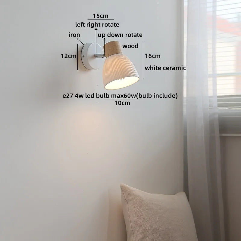 Camille White Ceramic LED Wall Lamp Switch E27 Nordic