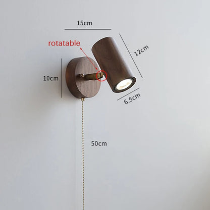 Camille Retro Walnut Wood Adjustable LED Wall Spotlight Lamp
