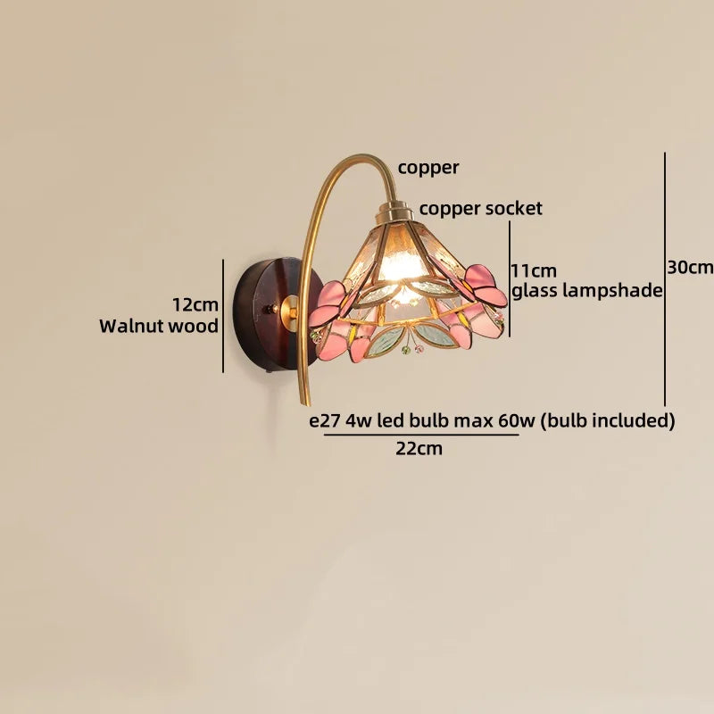 Amélie Nordic Glass Wood LED Wall Lamp Antique Brass