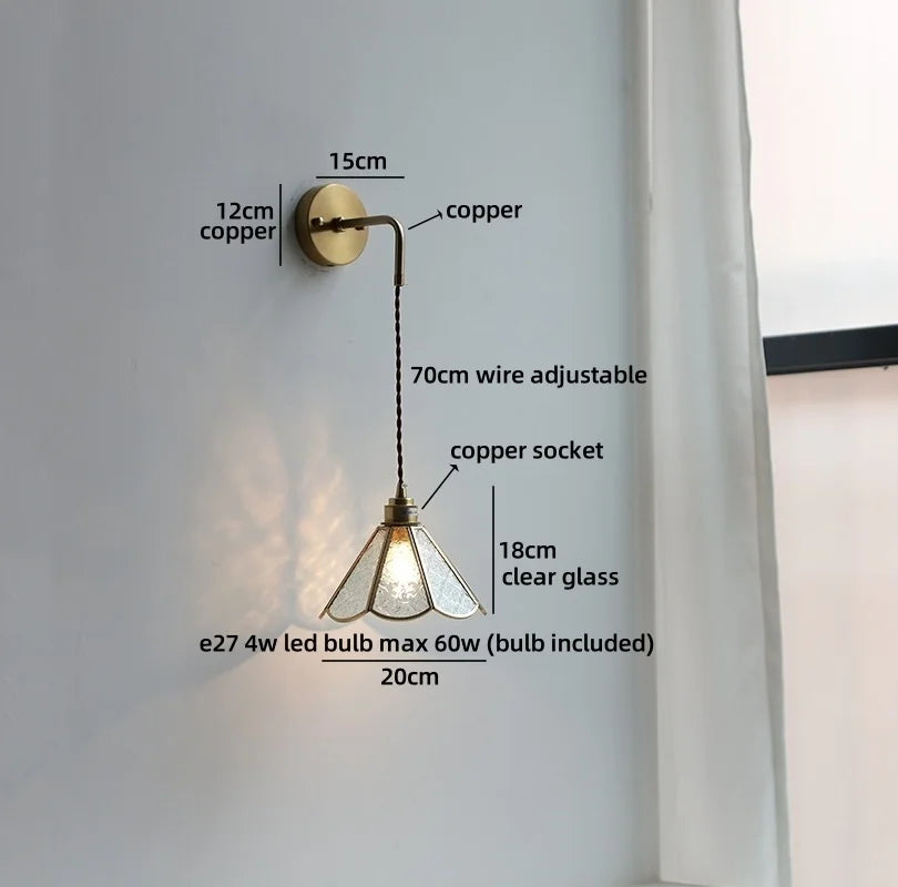 Élise Vintage Wandleuchte Messingarm aus Goldglas Kupfer mit LED