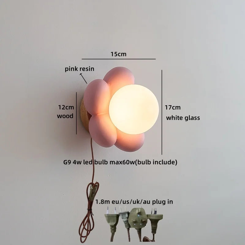 Kameliablumen-Glas-Wandleuchte für nordisches Kinderzimmer