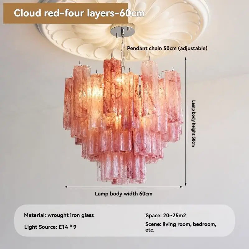 Camille Murano Glass Round Crystal Pendant Light Vintage Ceiling Lamp