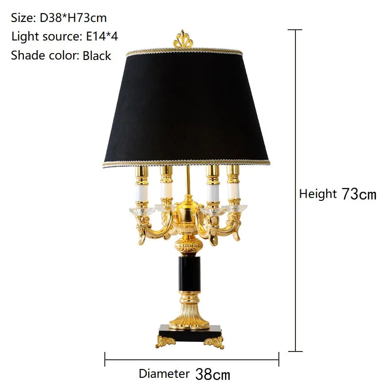 Élysée Luxuriöse Schwarz-Goldene Kristall-Tischlampe