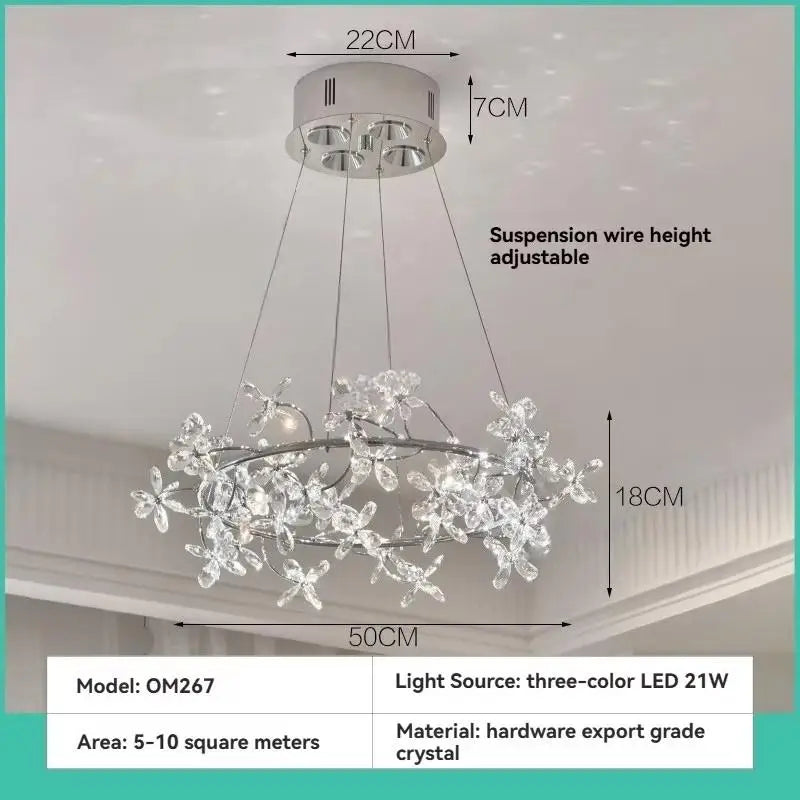 Camille French Crystal Wreath Pendant Lamp Princess Bedroom Light