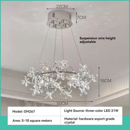 Camille French Crystal Wreath Pendant Lamp Princess Bedroom Light
