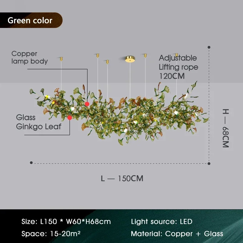 Luxuriöser Ginkgoblatt-Glas-Ast-Kronleuchter