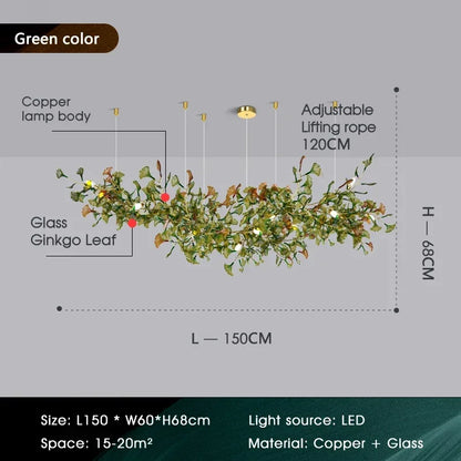 Luxuriöser Ginkgoblatt-Glas-Ast-Kronleuchter