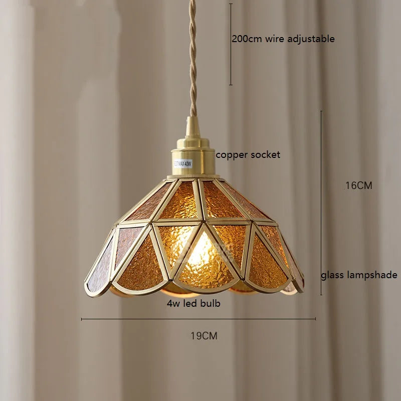 Camille Copper Glass Pendant Light Vintage Style