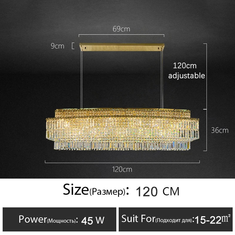 Isabelle Crystal Rectangle Pendant Light Luxury Gold Ceiling Lamp