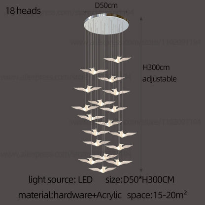 Delphine Swallow Bird LED Staircase Pendant Chandelier