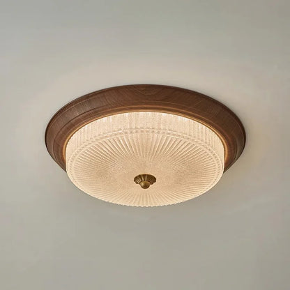 Juliette Walnuss Art Deco Deckenleuchte mit geätztem Glas