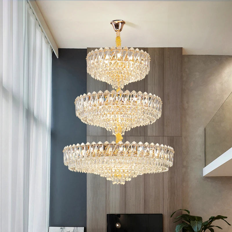 Camille französischer Luxus-Kronleuchter mit langen Kristallen, goldene LED, großartige Lobby-Leuchte