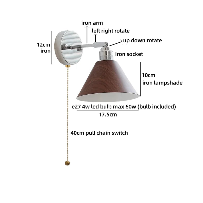 Clara Vintage Industrie-Eisen-LED-Wandlampe mit Zugschalter