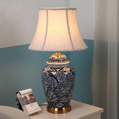 Blue and White Ceramic LED Floor Lamp for Bedroom and Living Spaces