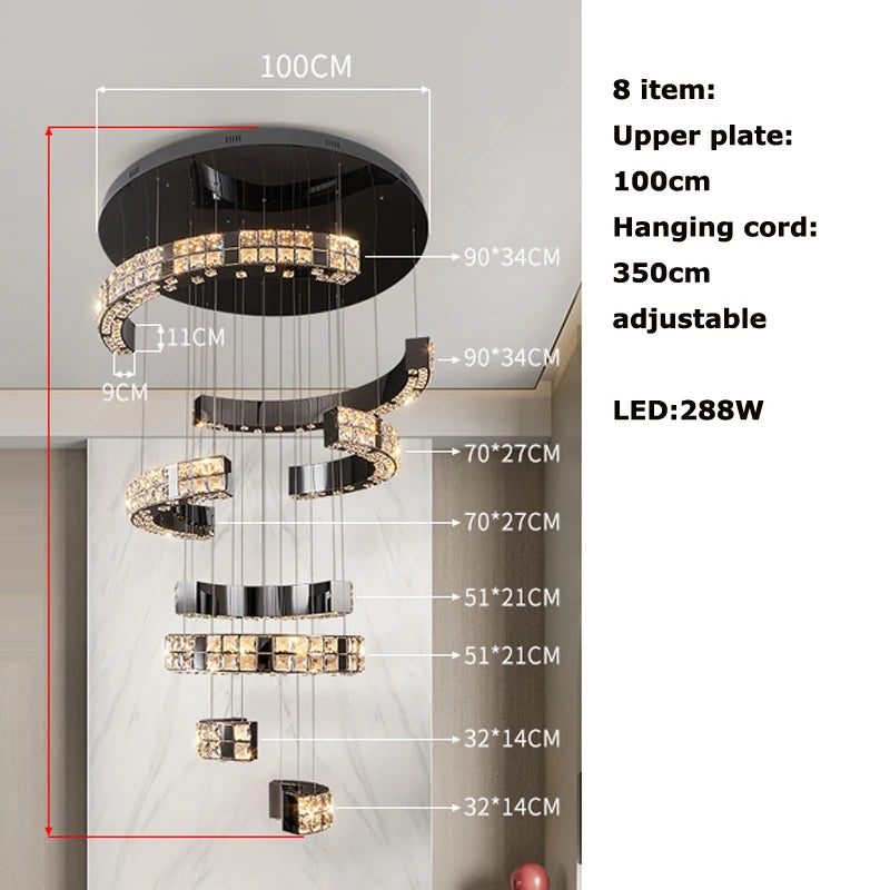 Sophie Skandinavischer Kristall-Kronleuchter Deckenleuchte aus schwarzem Stahl