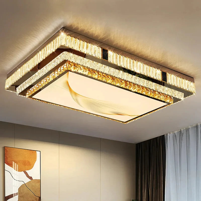 Celestia Gold Kristall Deckenleuchte mit bündigem LED