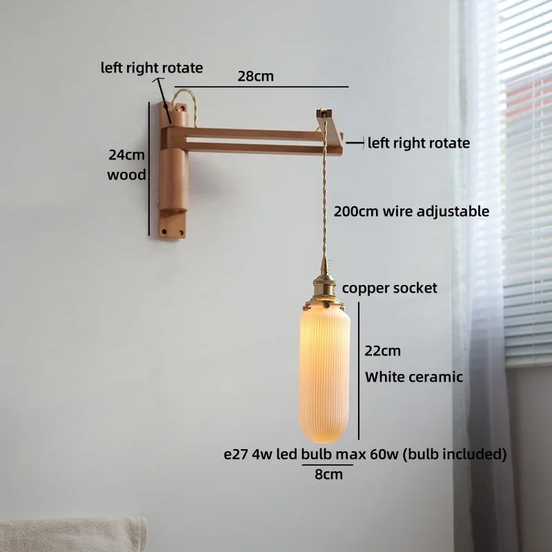 Elise Keramik-Holz-Wandleuchte für Nachttisch & Badezimmer