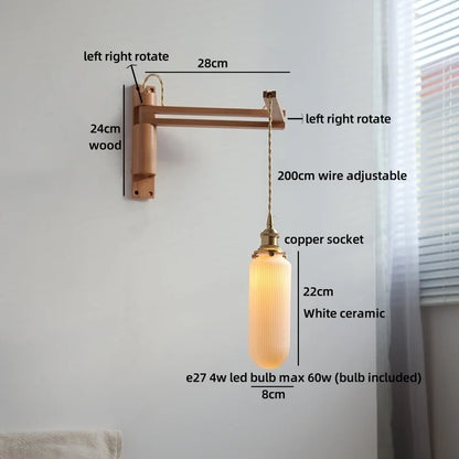 Elise Keramik-Holz-Wandleuchte für Nachttisch & Badezimmer