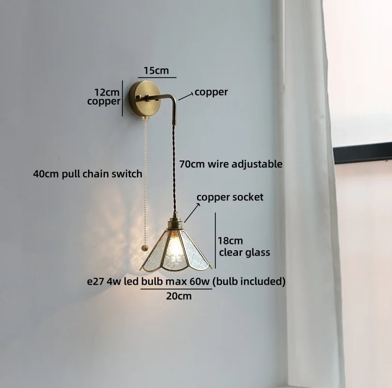 Élise Vintage Wandleuchte Messingarm aus Goldglas Kupfer mit LED