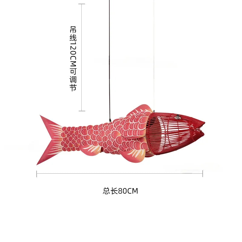 Koi Artisan Bambus-Fisch Pendelleuchte