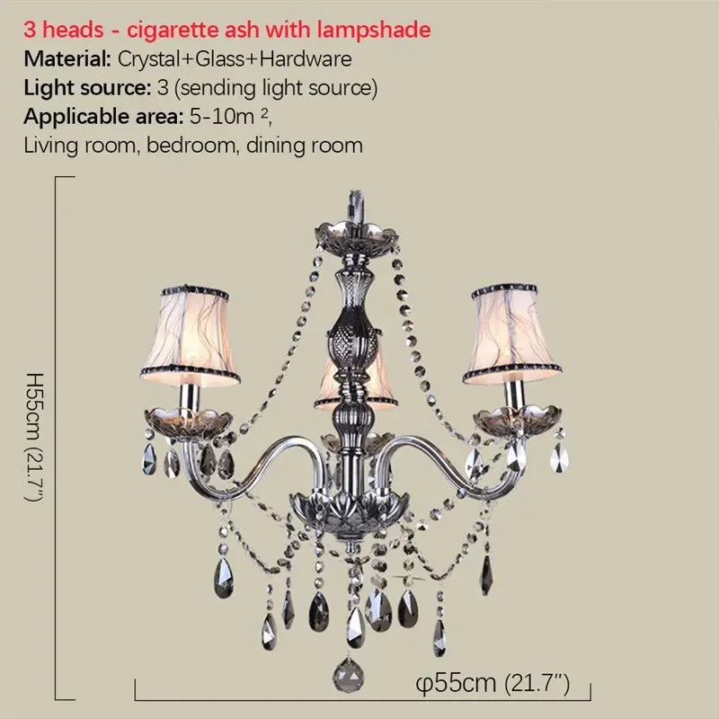 ELARA Europäische Luxus Kristall Pendelleuchte Rauchgrau Wohnzimmer Restaurant Schlafzimmer Villa Hotel Western Restaurant Kronleuchter