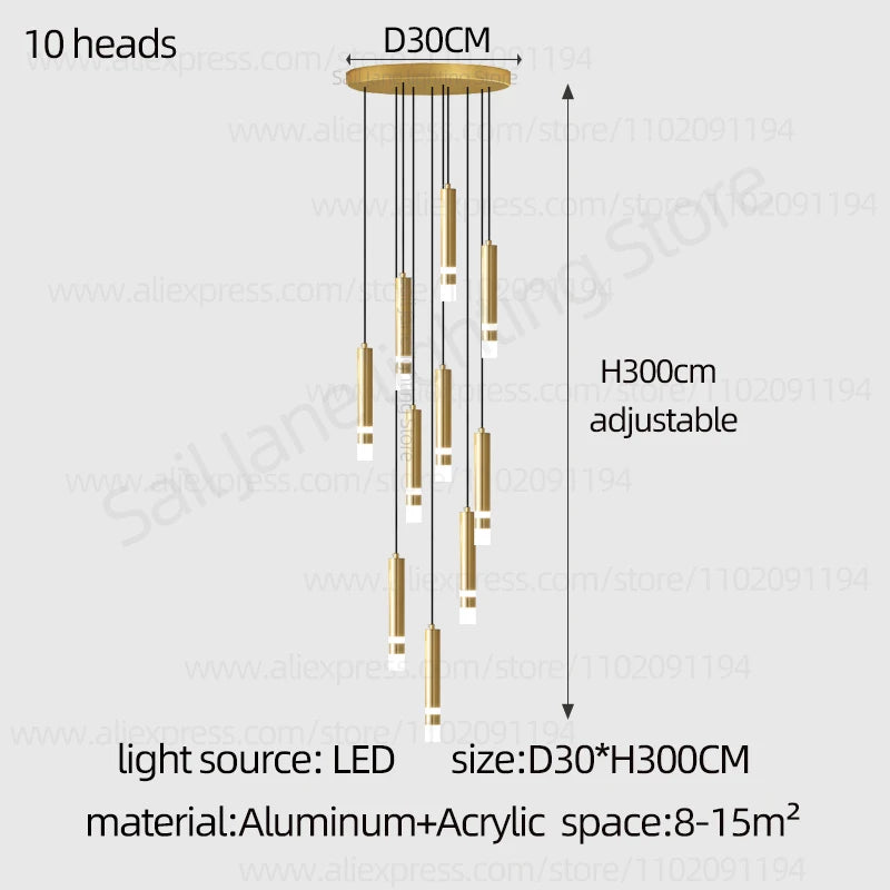 Aurélie Modern Gold LED Staircase Chandelier Light
