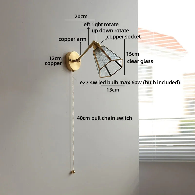 Élise Vintage Wandleuchte Messingarm aus Goldglas Kupfer mit LED