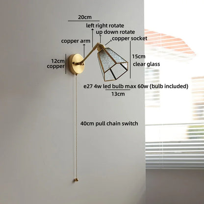 Élise Vintage Wandleuchte Messingarm aus Goldglas Kupfer mit LED