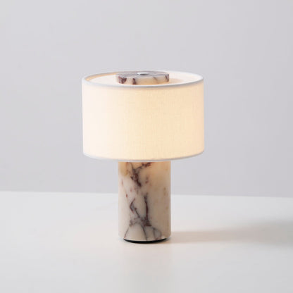 Aurélie Marmor-Sediment-Tischlampe mit Stoffschirm