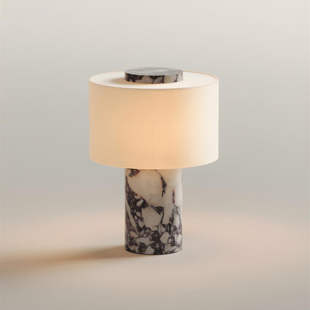 Aurélie Marmor-Sediment-Tischlampe mit Stoffschirm