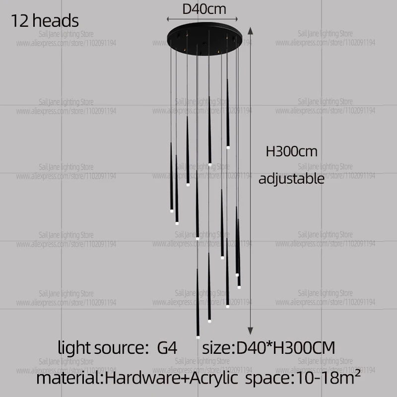Camille Modern Cone LED Staircase Pendant Chandelier